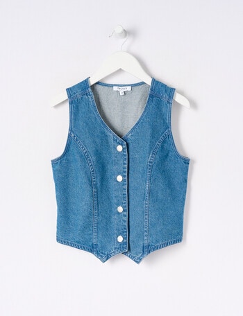 Switch Cropped Denim Vest, Washed Blue product photo
