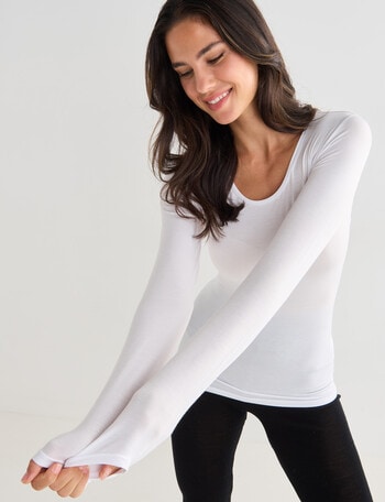 Lyric Thermals Mia Bamboo Long Sleeve Top, White, XS-2XL product photo
