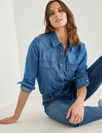Denim Republic Western Shirt, Mid Wash product photo