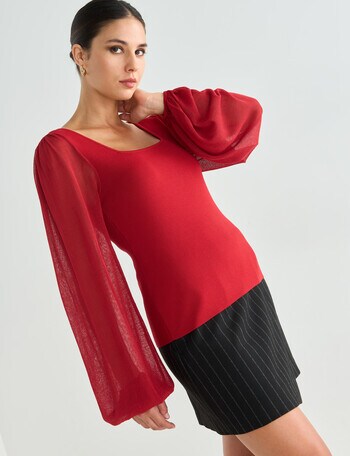 Whistle Long Sleeve Square Neck Top, Rouge product photo