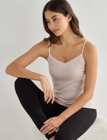 Essence Thermals Merino Cotton Lace Trim Cami, Truffle, 10-18 product photo