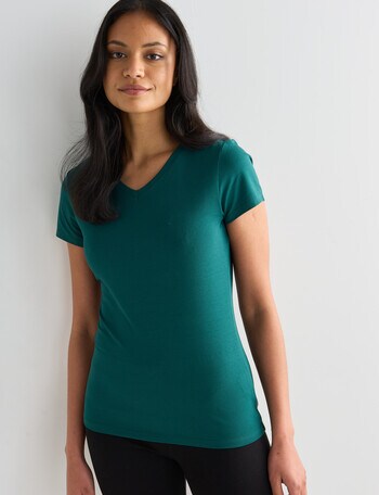 Bodycode V Neck Cap Sleeve Tee, Deep Emerald product photo