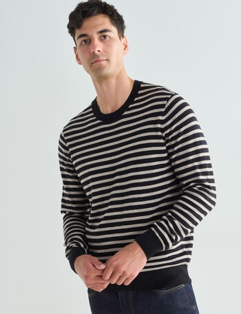 North South Merino Stripe Crew Neck Jumper, Black product photo
