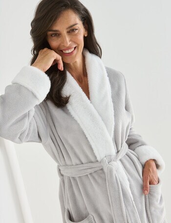 Ruby & Bloom Fleece Faux Collar Robe, Silver, 10-26 product photo