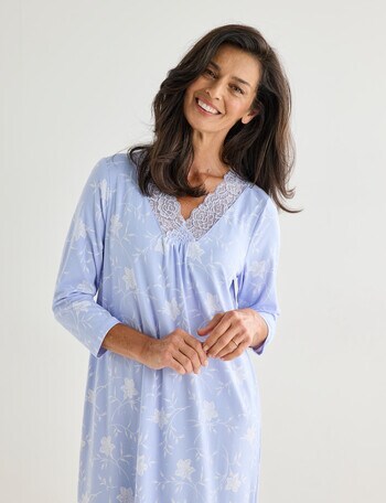 Ruby & Bloom Bouquet Soft Touch Lace Trim Nightie, Blue, 10-20 product photo