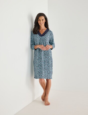 Ruby & Bloom Ditsy Soft Touch Lace Trim Nightie, Navy, 10-20 product photo