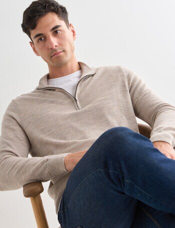 North South Merino 1/4 Zip Jumper, Oat product photo