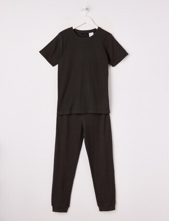 Sleep Squad Waffle PJ Set, Charcoal, 8-16 product photo