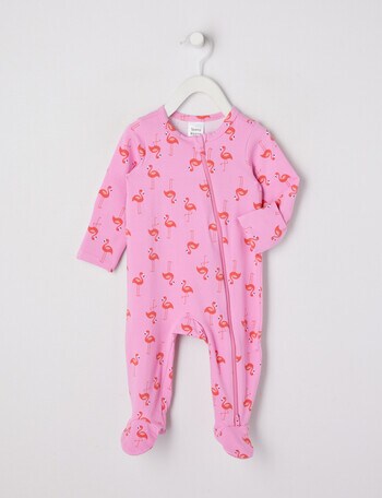 Teeny Weeny Sleep Flamingos Stretch Cotton Sleepsuit, Peony Pink product photo