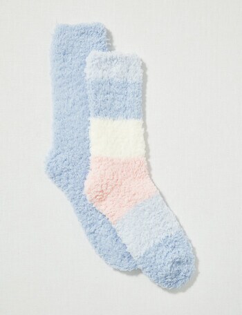 Simon De Winter Fluffy Yarn Stripes Home Socks, 2-Pack, Burnnera Blue product photo