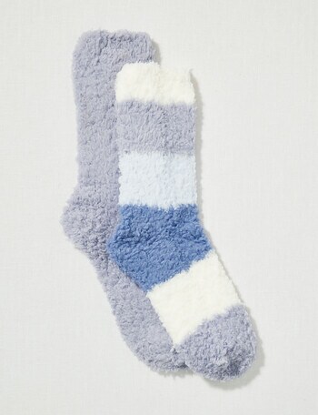 Simon De Winter Fluffy Yarn Stripes Home Socks, 2-Pack, Purple product photo