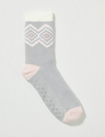 Simon De Winter Fairsle Plush 3/4 Crew Home Sock, Artic Ice product photo