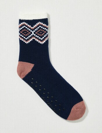 Simon De Winter Fairsle Plush 3/4 Crew Home Sock, French Navy product photo