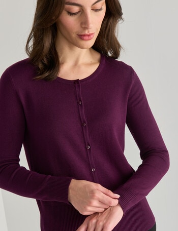 Oliver Black Long Sleeve Crew Neck Cardigan, Aubergine product photo