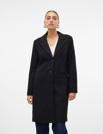 Vero Moda Blaza Herringbone Long Wool Coat, Black product photo