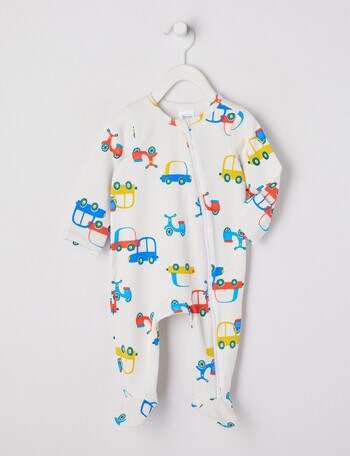 Teeny Weeny Sleep Bumper Cars Stretch Cotton Sleepsuit, Optic White product photo