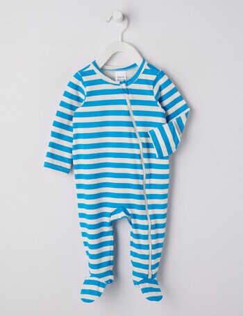 Teeny Weeny Sleep Stripe Stretch Cotton Sleepsuit, Blue product photo