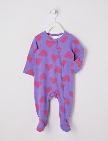 Teeny Weeny Sleep Heart Stretch Cotton Sleepsuit, Mauve Haze product photo
