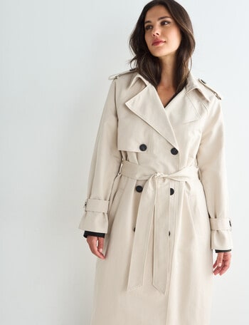 Whistle Long Sleeve Fashion Trench Coat, Bone product photo