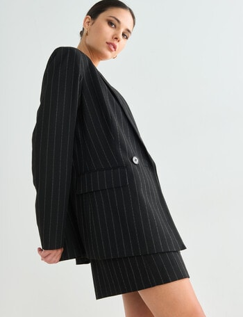 Whistle Pinstripe Long Sleeve Double Breasted Blazer, Black product photo
