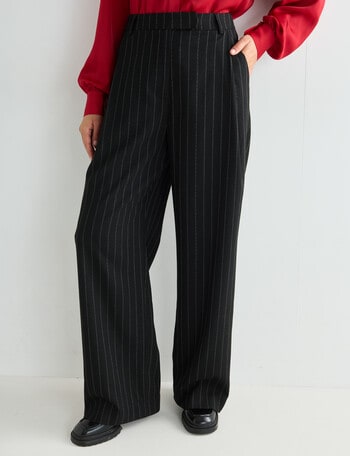 Whistle Pinstripe Man Style Wide Leg Pant, Black product photo