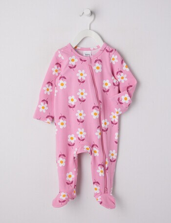 Teeny Weeny Sleep Flower Stretch Cotton Sleepsuit, Peony Pink product photo