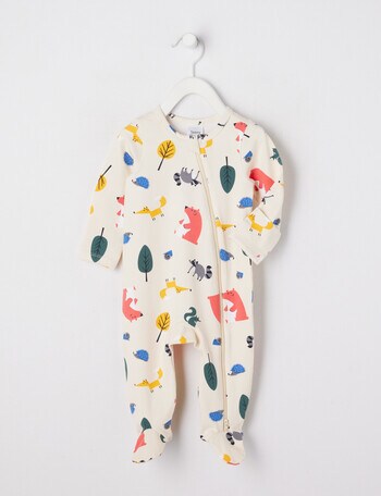 Teeny Weeny Sleep Woodland Stretch Cotton Sleepsuit, Chalk product photo