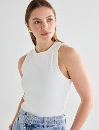Mineral Hazel Rib Crew Neck Sleeveless Top, Ivory product photo