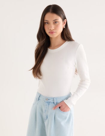 Mineral Hazel Rib Long Sleeve Crew Top, Ivory product photo