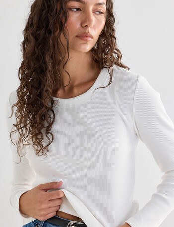 Mineral Hazel Rib Crew Long Sleeve Top, Ivory product photo