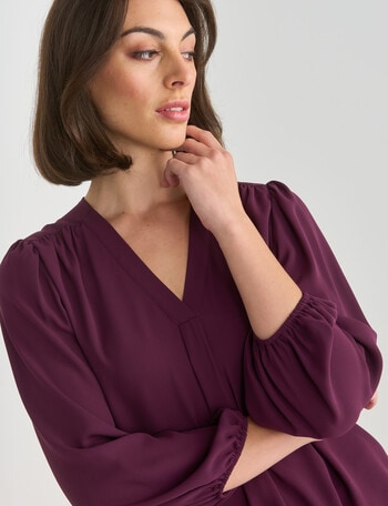 Oliver Black 3/4 Sleeve V Neck Top, Aubergine product photo