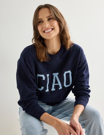 Denim Republic Denim Applique Sweatshirt, Navy product photo