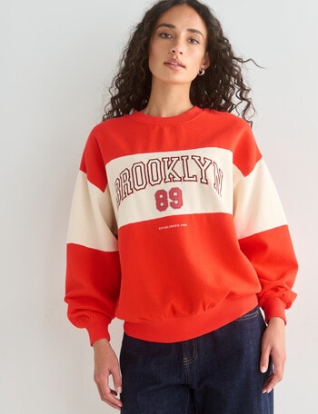 Denim Republic Colourblock Sweatshirt, Red product photo