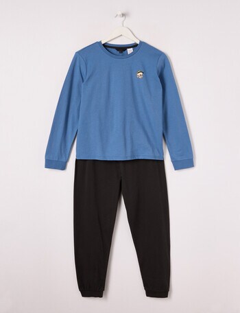 Sleep Squad Skate Skelly Long PJ Set, Charcoal & Denim, 8-16 product photo