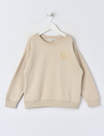 Mac & Ellie Good Vibes Crew Sweatshirt, Stone product photo