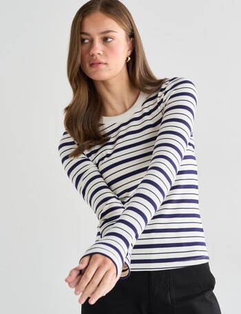 Mineral Stripe Hazel Rib Long Sleeve Crew, Navy product photo