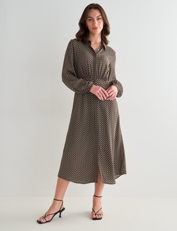 Oliver Black Chain Print Long Sleeve Midi Shirt Dress, Black product photo