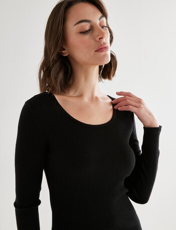 Lyric Thermals Merino Rib Long Sleeve Top, Black, XS-2XL product photo
