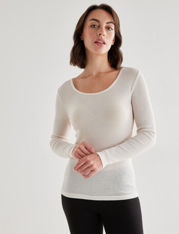 Lyric Thermals Merino Rib Long Sleeve Top, Ivory, XS-2XL product photo
