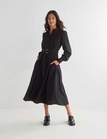 State of play Pippa Linen Blend Shirt Dress, Black product photo