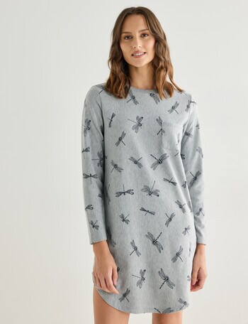 Zest Sleep Dragonfly Fleece Nightie, Grey Marle, 8-22 product photo