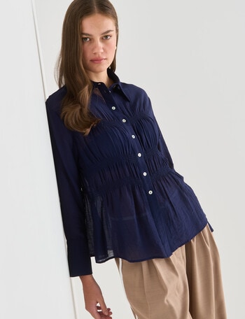 Mineral Amber Shirred Blouse, Navy product photo