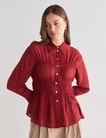Mineral Amber Shirred Blouse, Pomegranate product photo