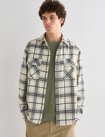 Tarnish Flannel Check Overshirt, White product photo