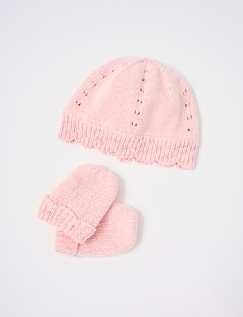 Teeny Weeny Knitted Beanie & Mittens Set, Sakura product photo