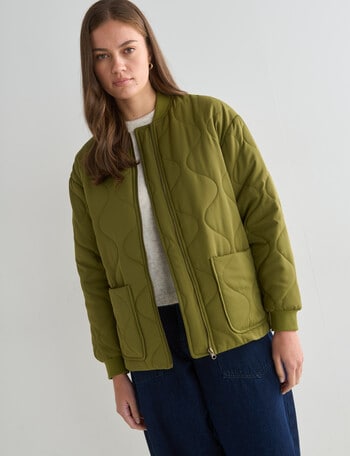 Mineral August Puffer Bomber Jacket, Khaki product photo