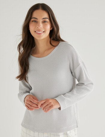 Mineral Sleep Waffle Drop Shoulder Long Sleeve Top, Silver product photo