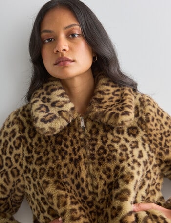 Whistle Animal Faux Fur Long Sleeve Zip Jacket, product photo