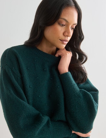Whistle Long Sleeve Pom Pom Jumper, Emerald Marle product photo
