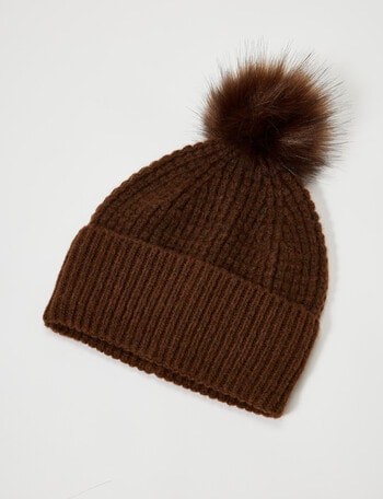 Boston + Bailey Puff Stitch Pom Pom Beanie, Arabica product photo